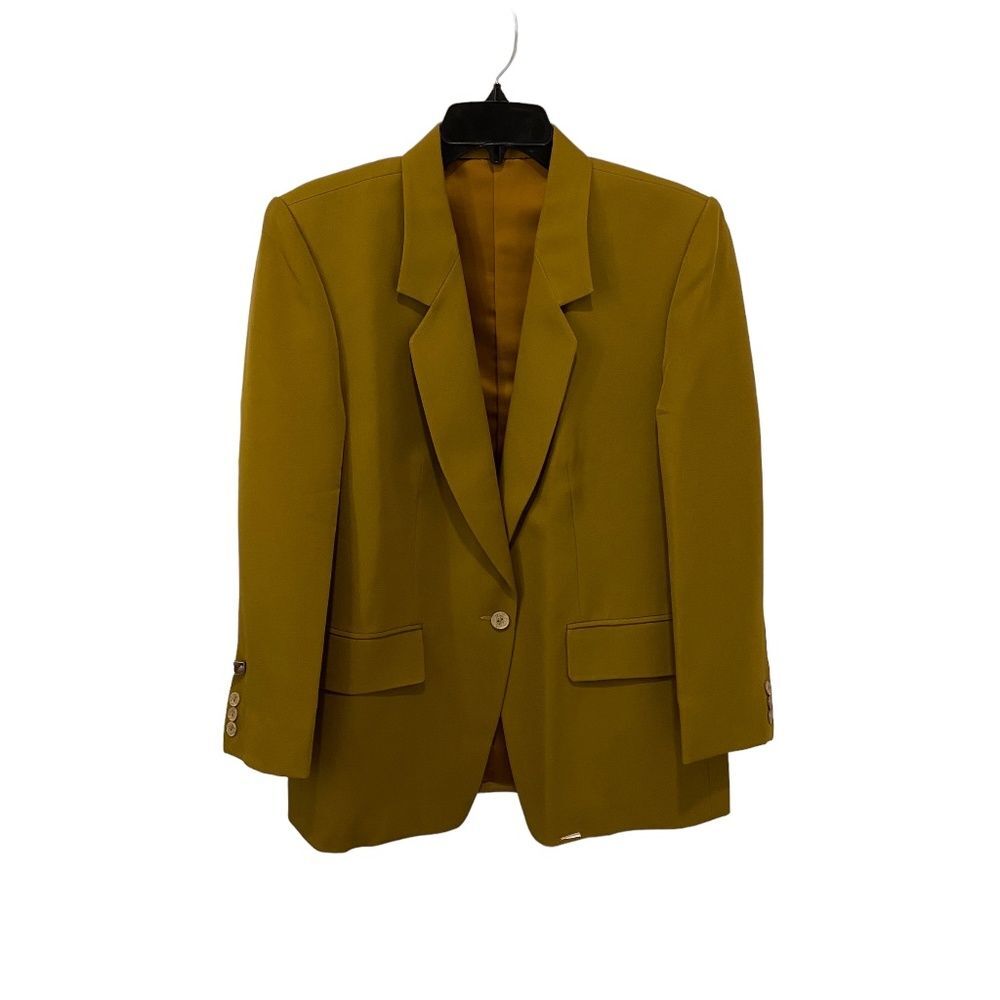 Custom Made Olive Mustard Green Tailored Blazer One Button Suit Jacket Medium